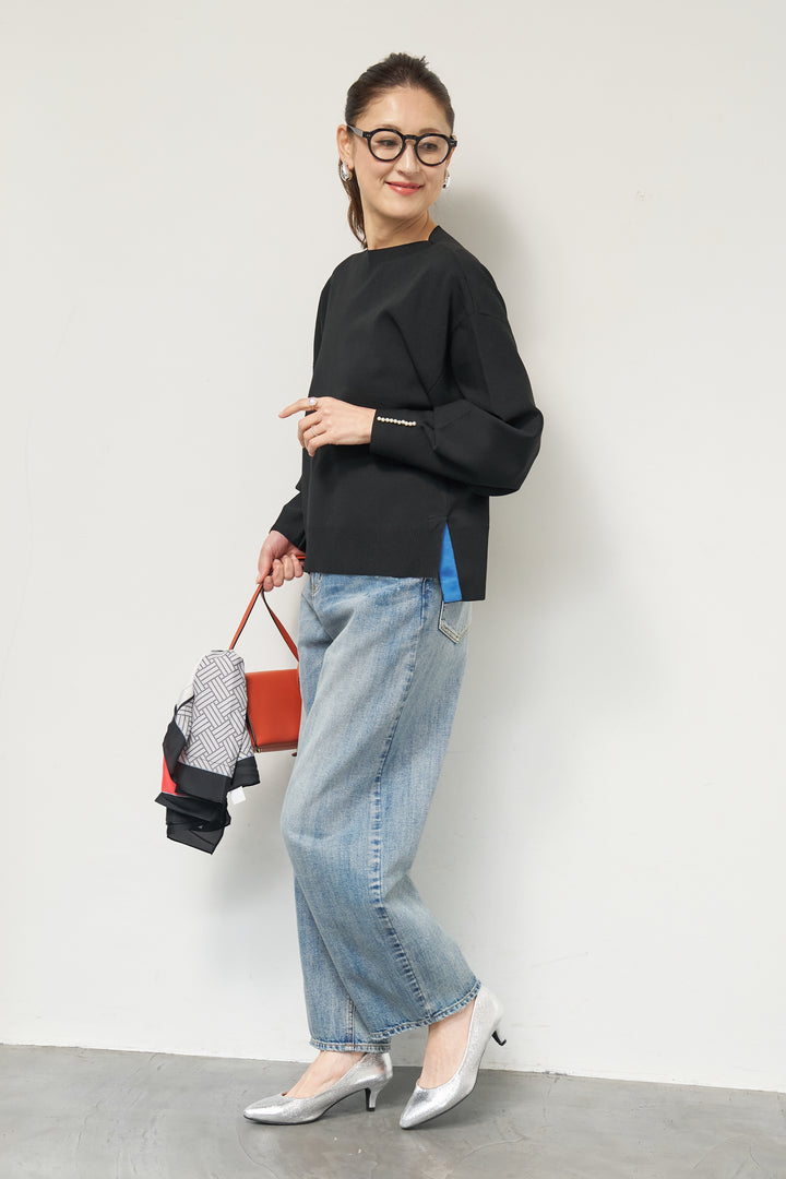 袖パールニット