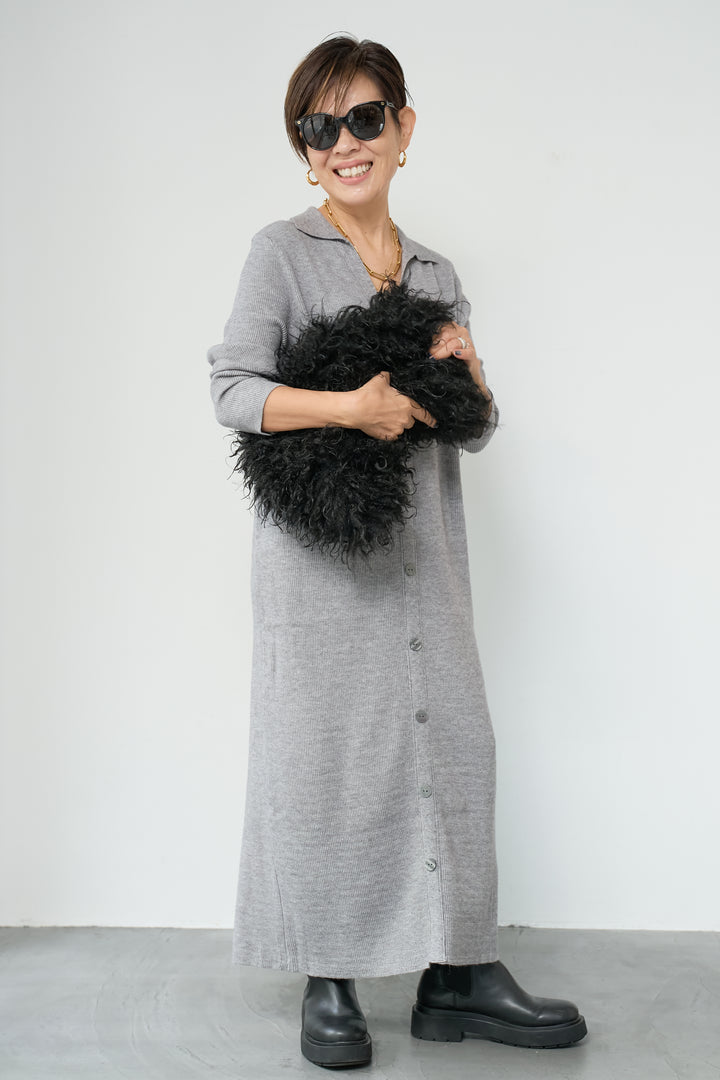 リブニットシャツワンピース