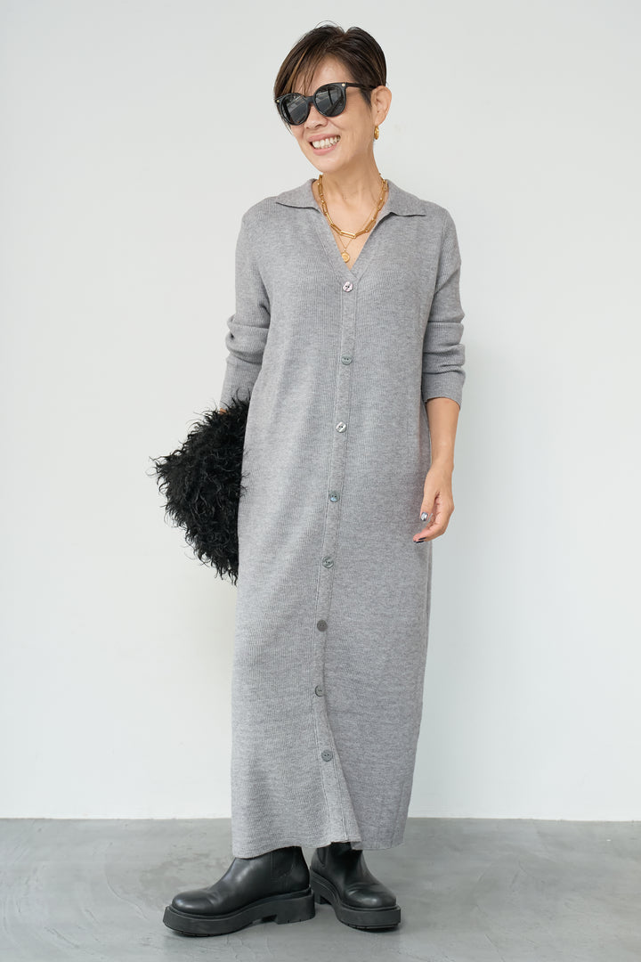 リブニットシャツワンピース