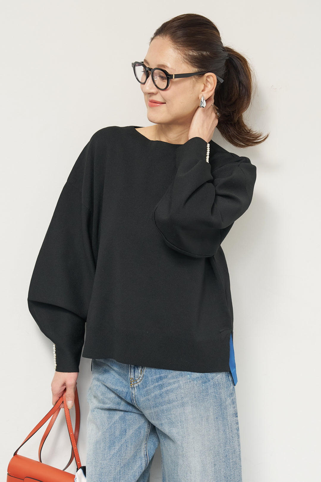 袖パールニット