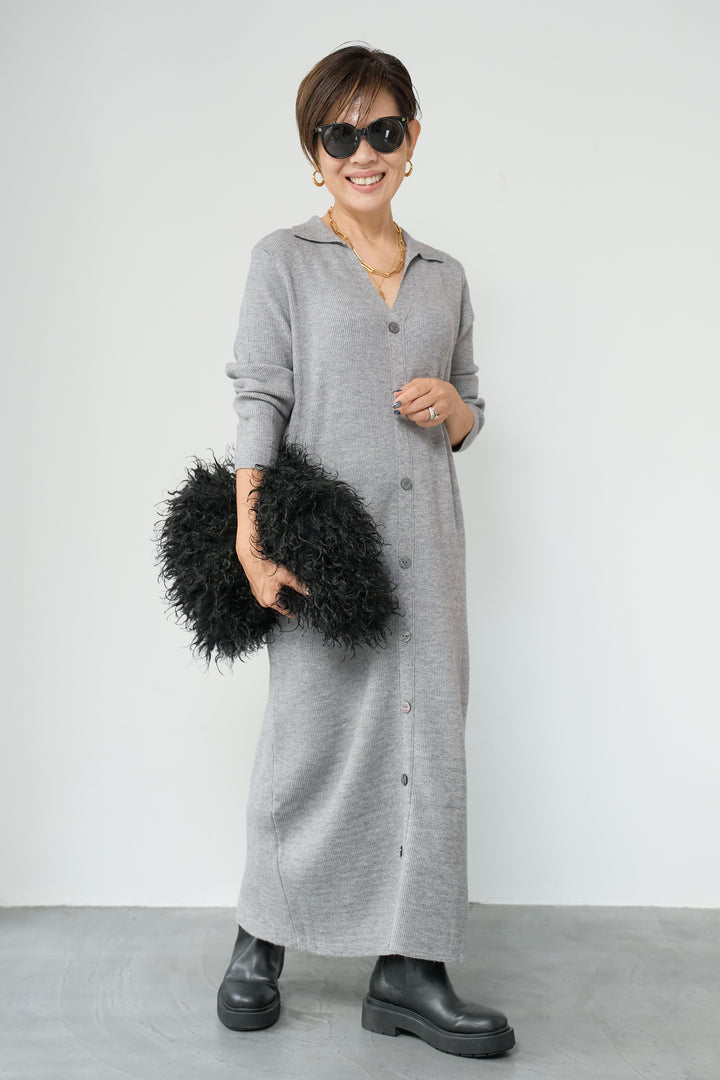 リブニットシャツワンピース