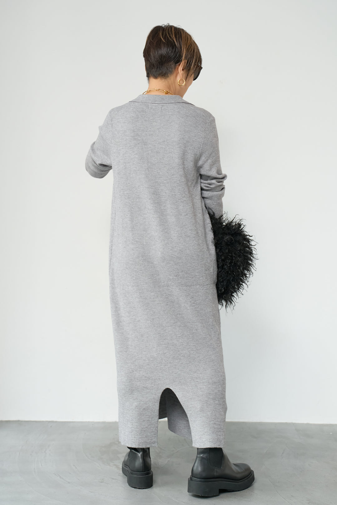 リブニットシャツワンピース