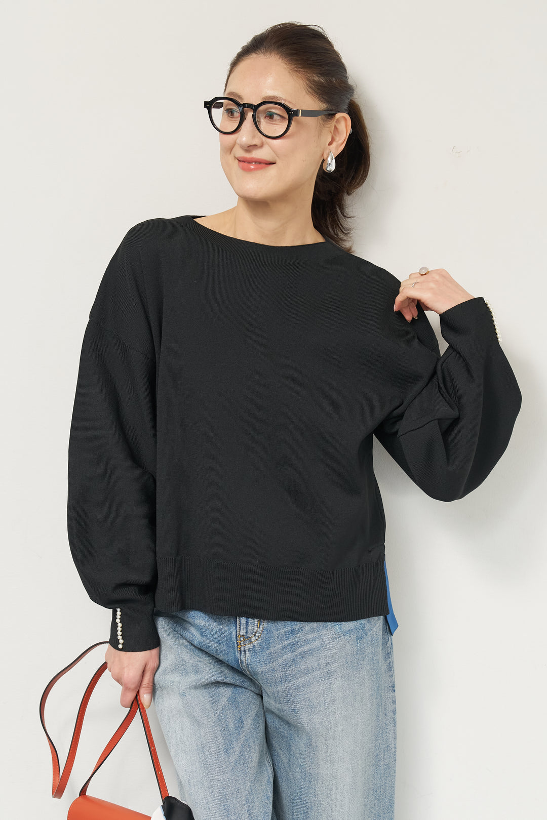 袖パールニット