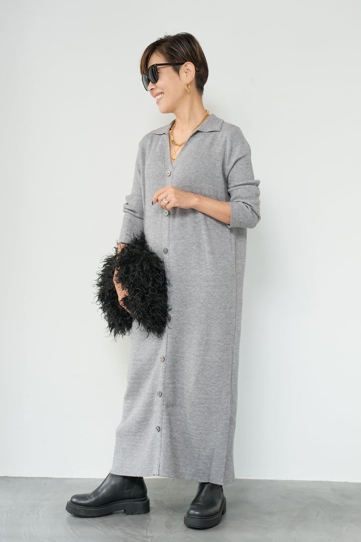 リブニットシャツワンピース