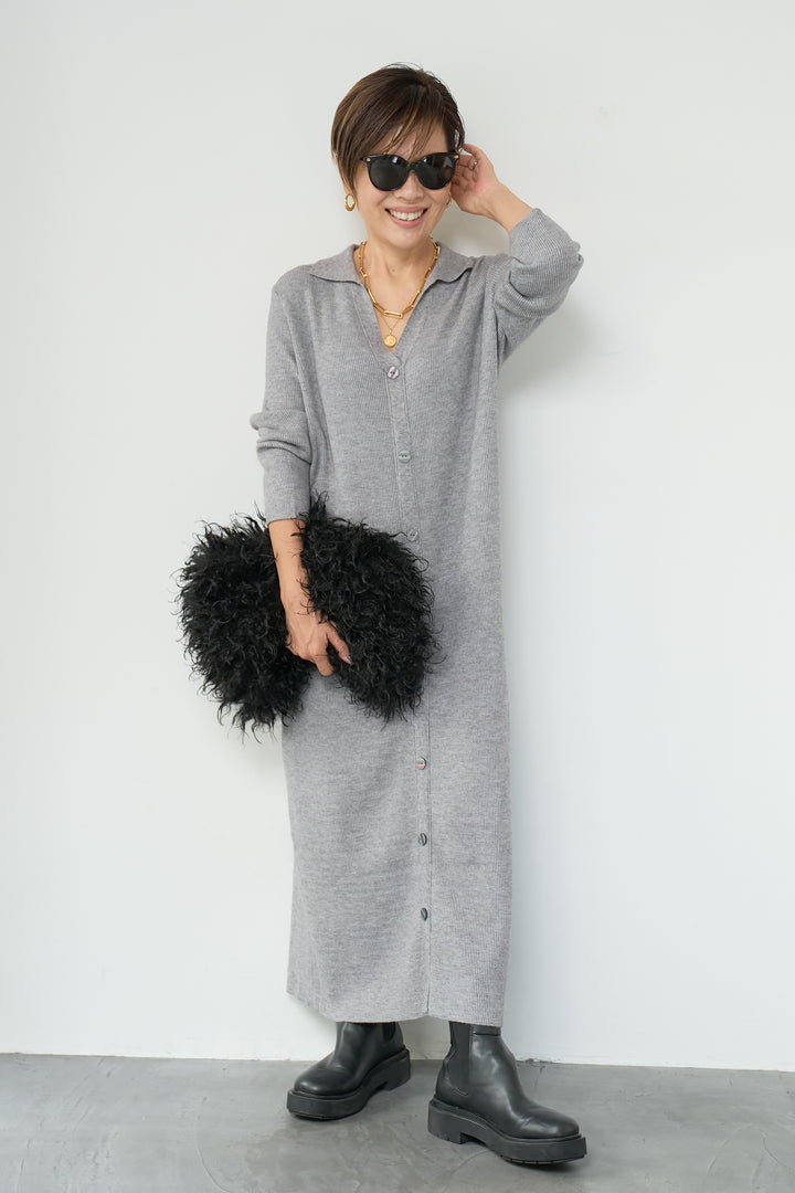 リブニットシャツワンピース