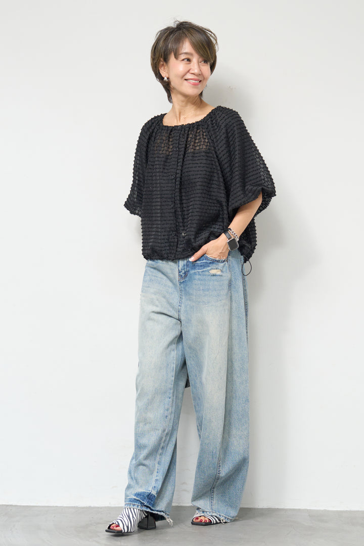 シアーフリンジブラウス