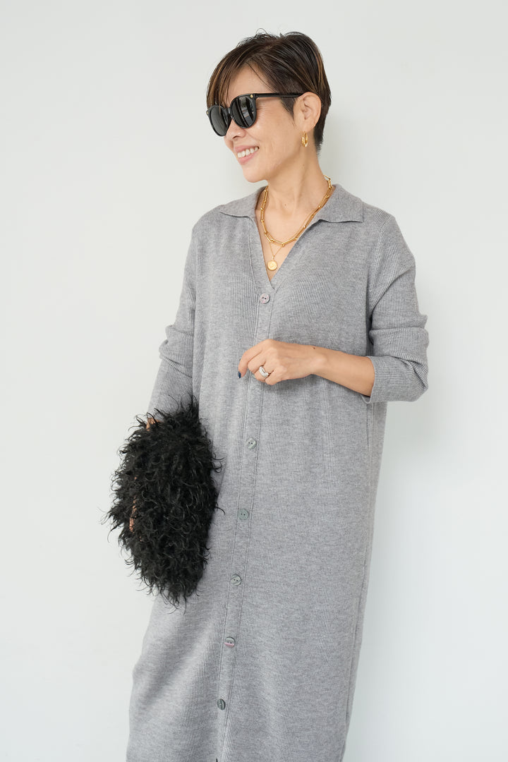 リブニットシャツワンピース