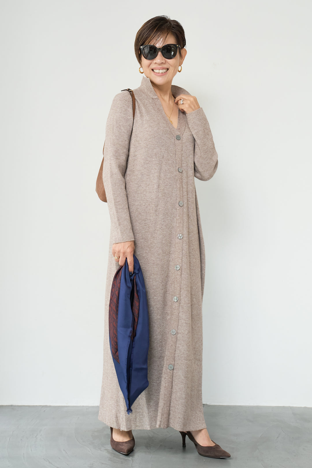 リブニットシャツワンピース