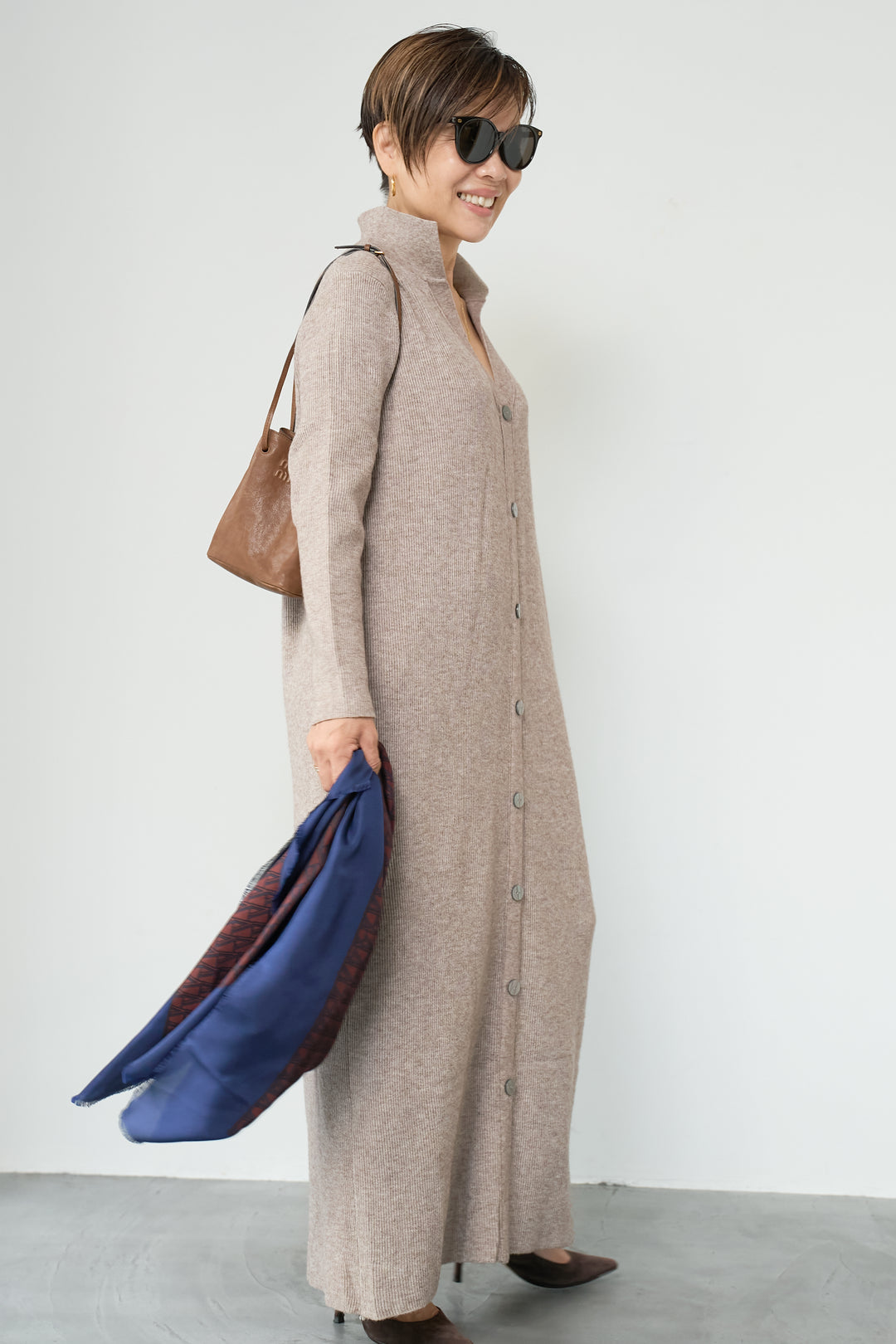 リブニットシャツワンピース