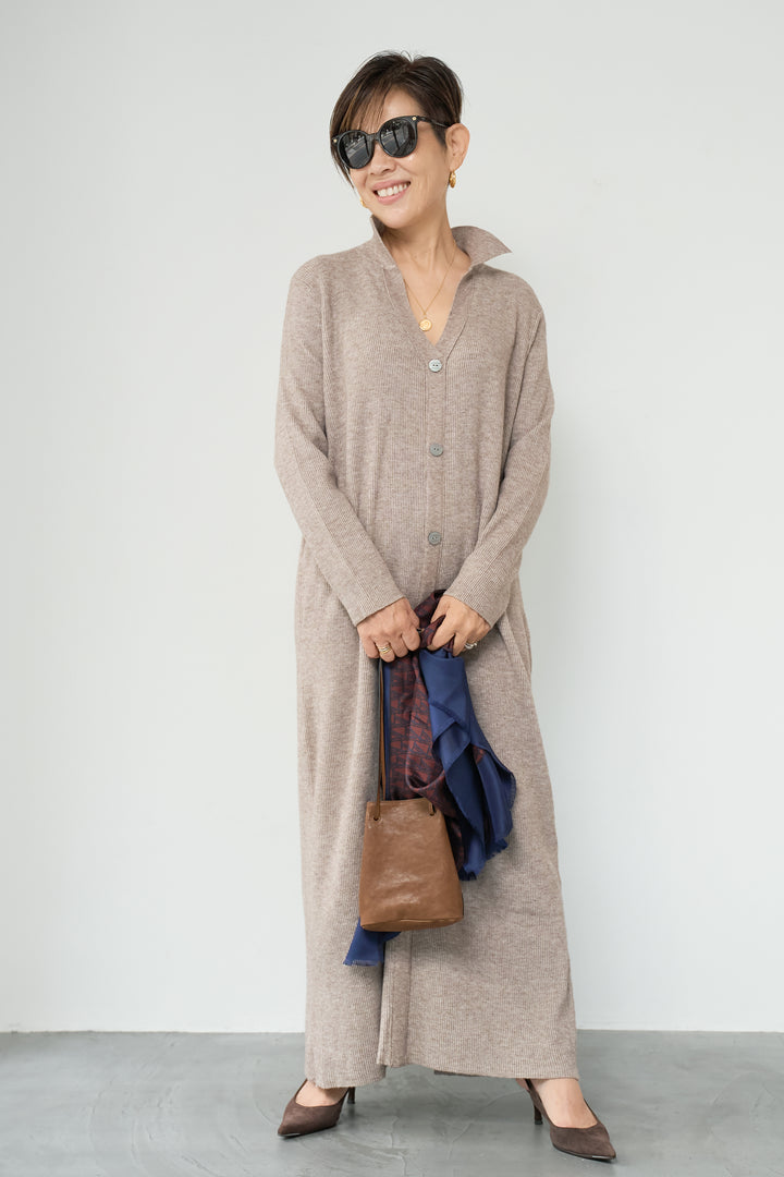 リブニットシャツワンピース