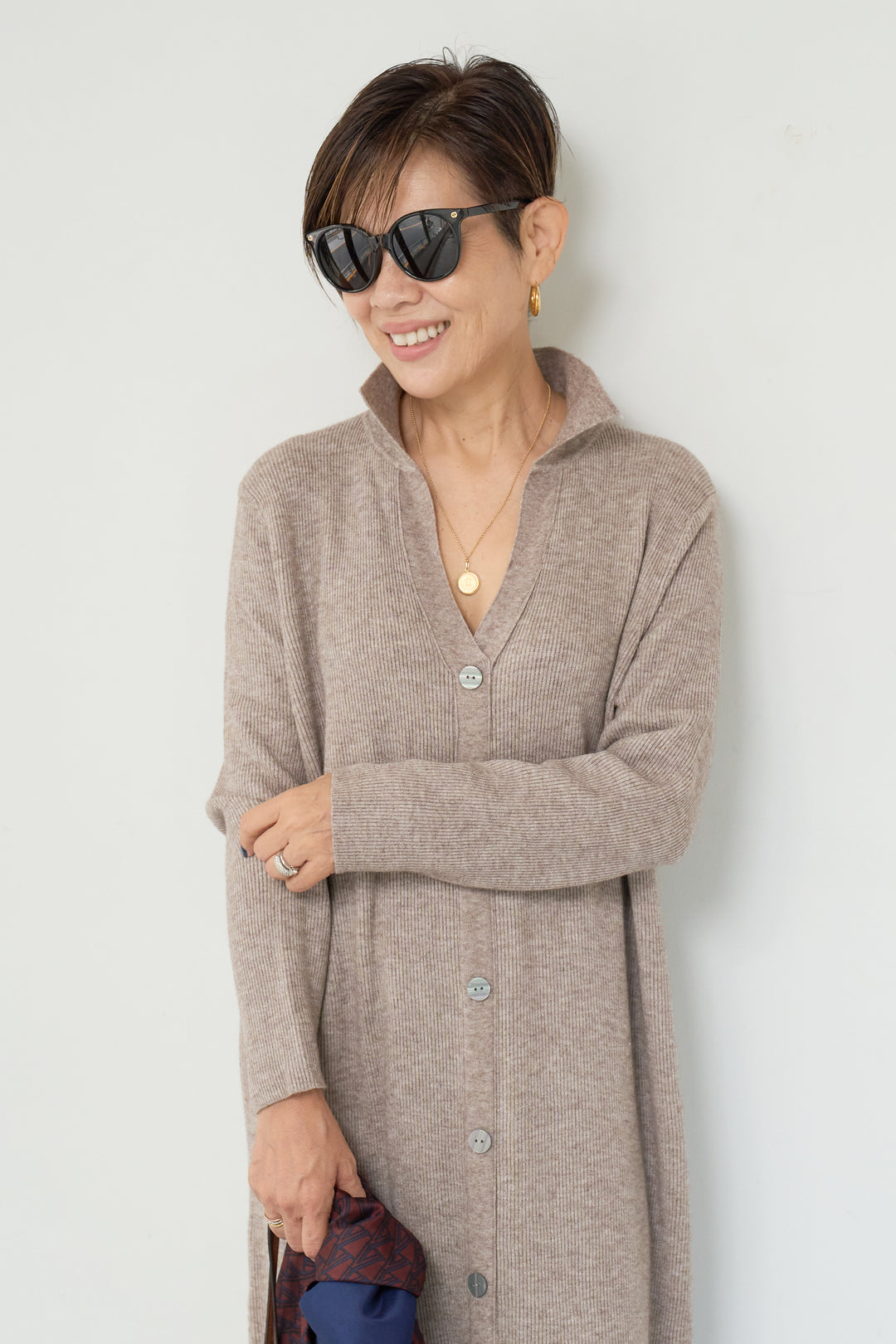 リブニットシャツワンピース