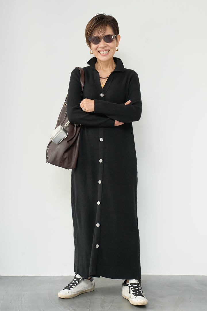 リブニットシャツワンピース