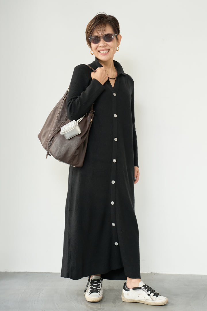 リブニットシャツワンピース