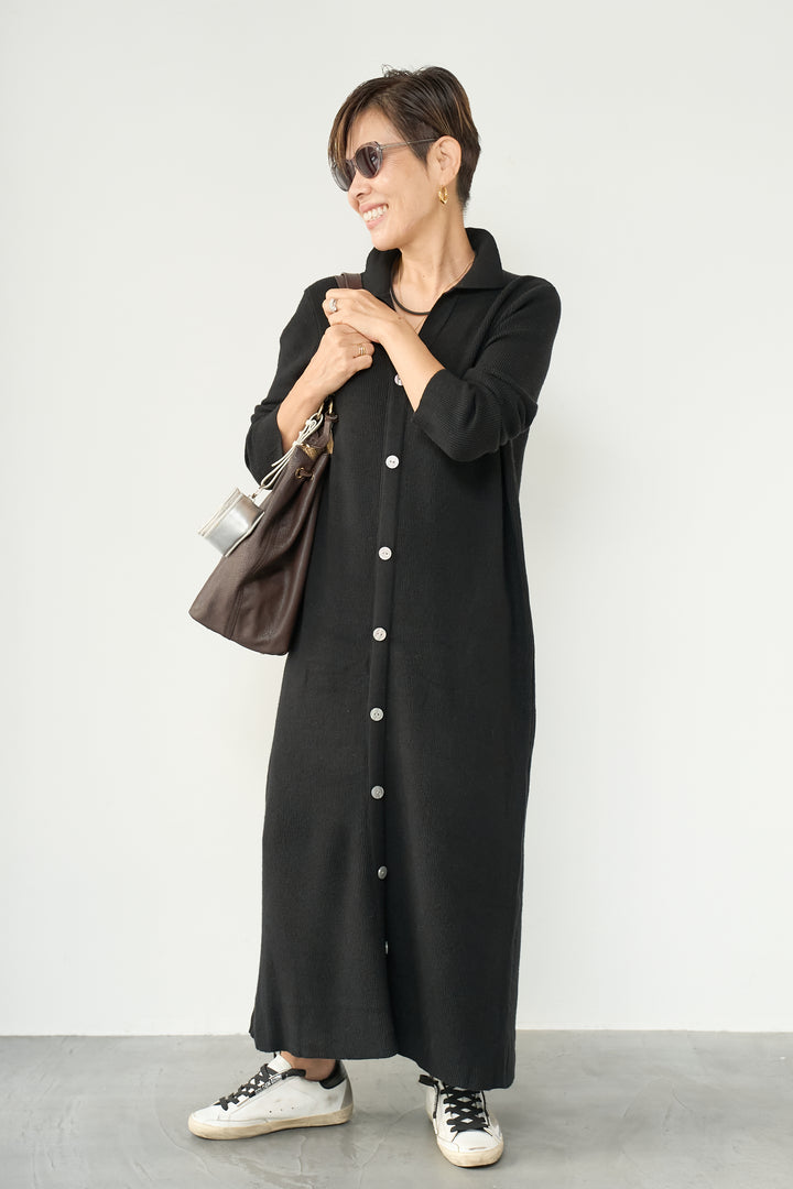 リブニットシャツワンピース