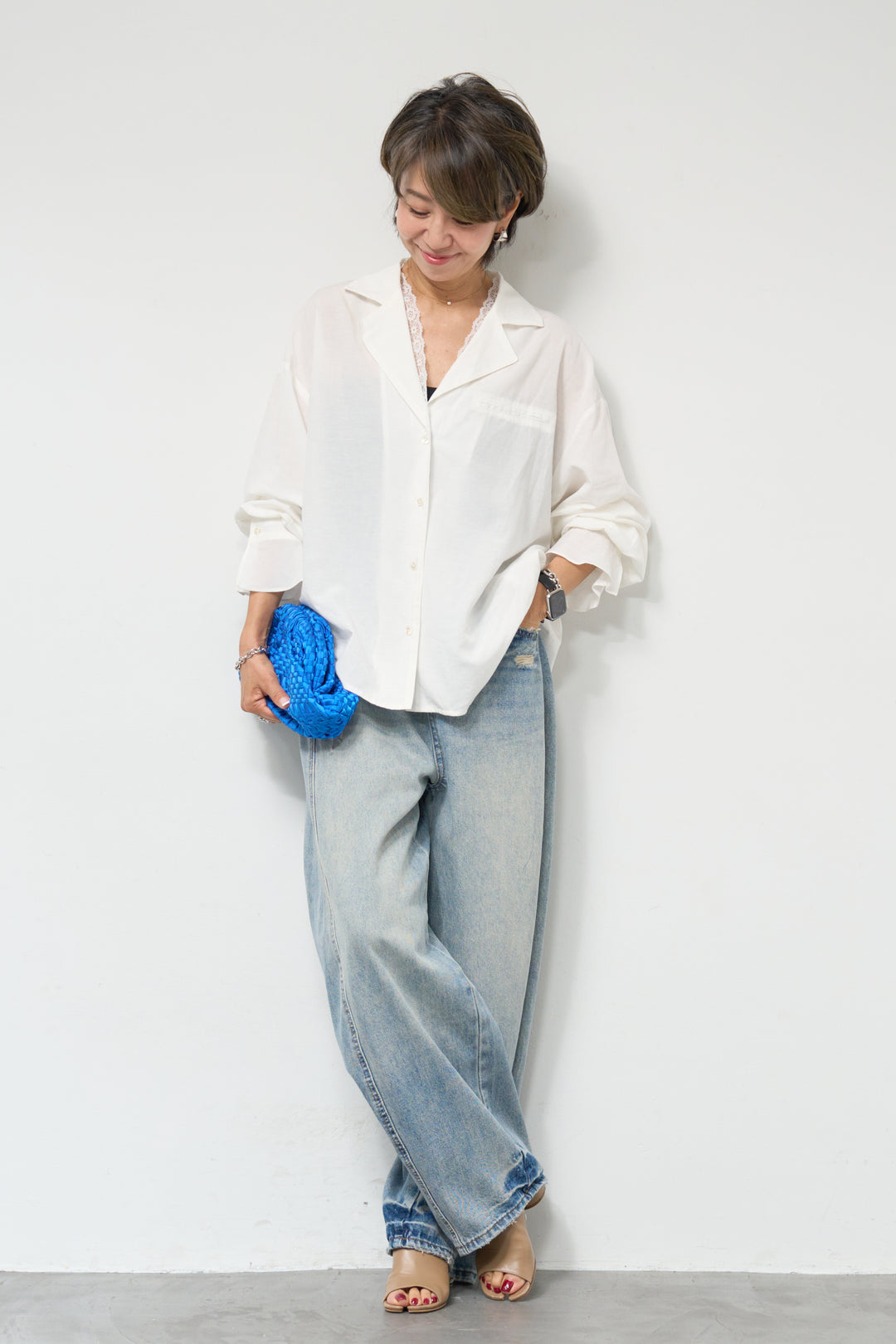 レース付オープンカラーシャツ