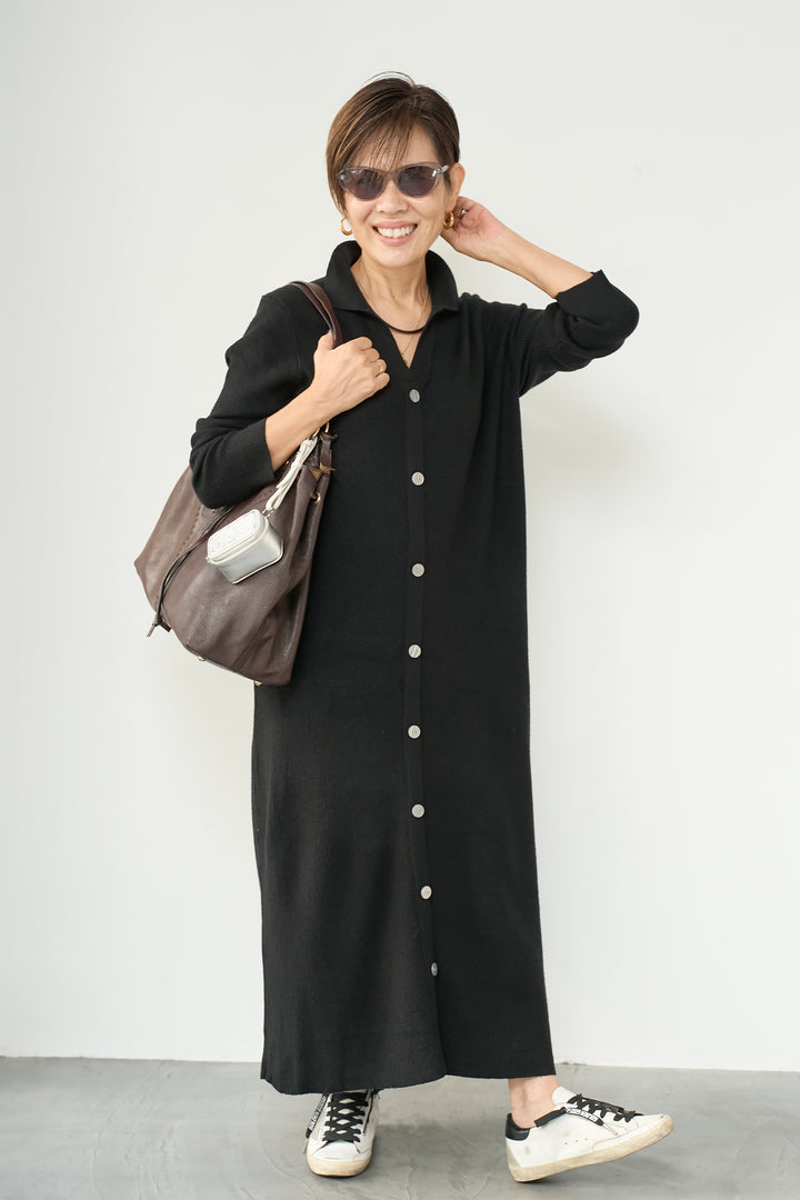 リブニットシャツワンピース