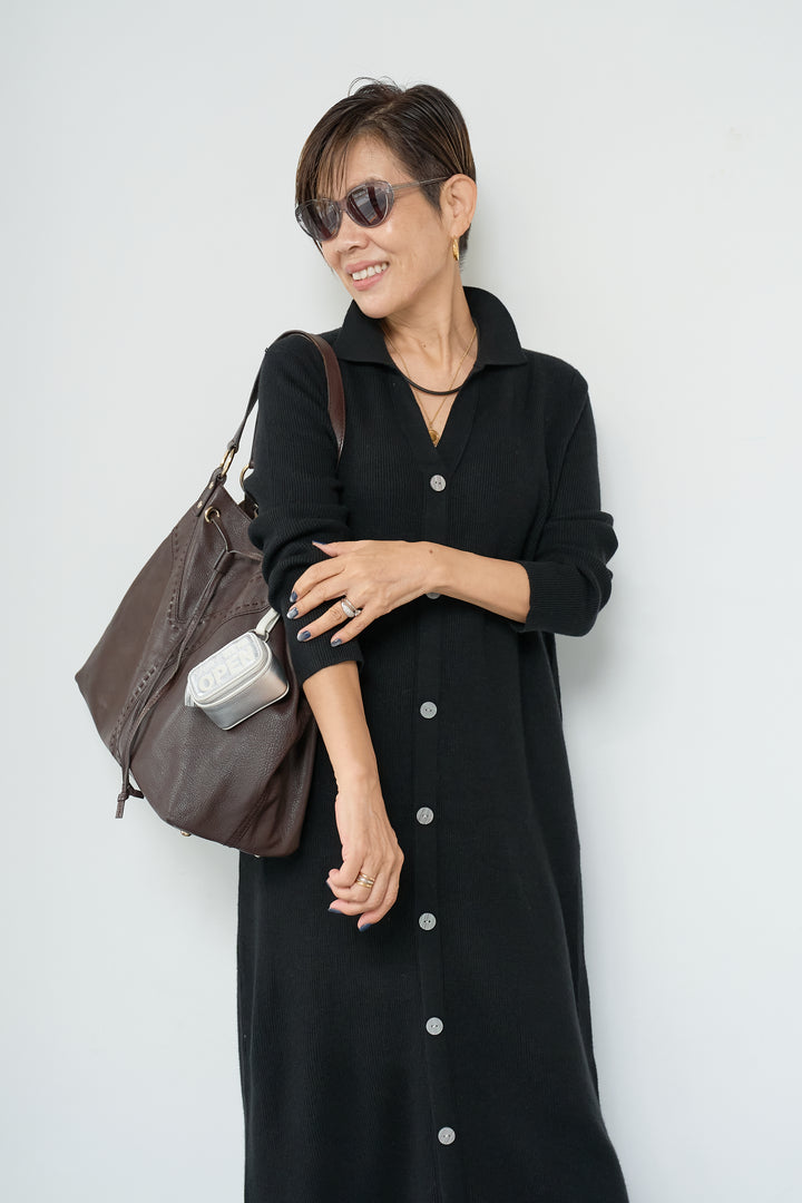 リブニットシャツワンピース