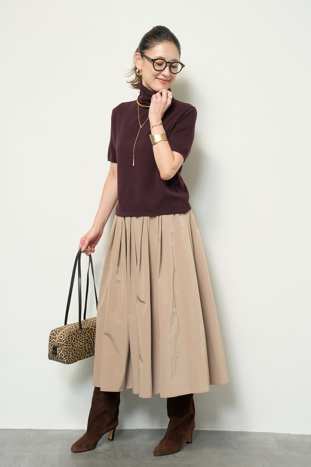 半袖タートル起毛カットソー