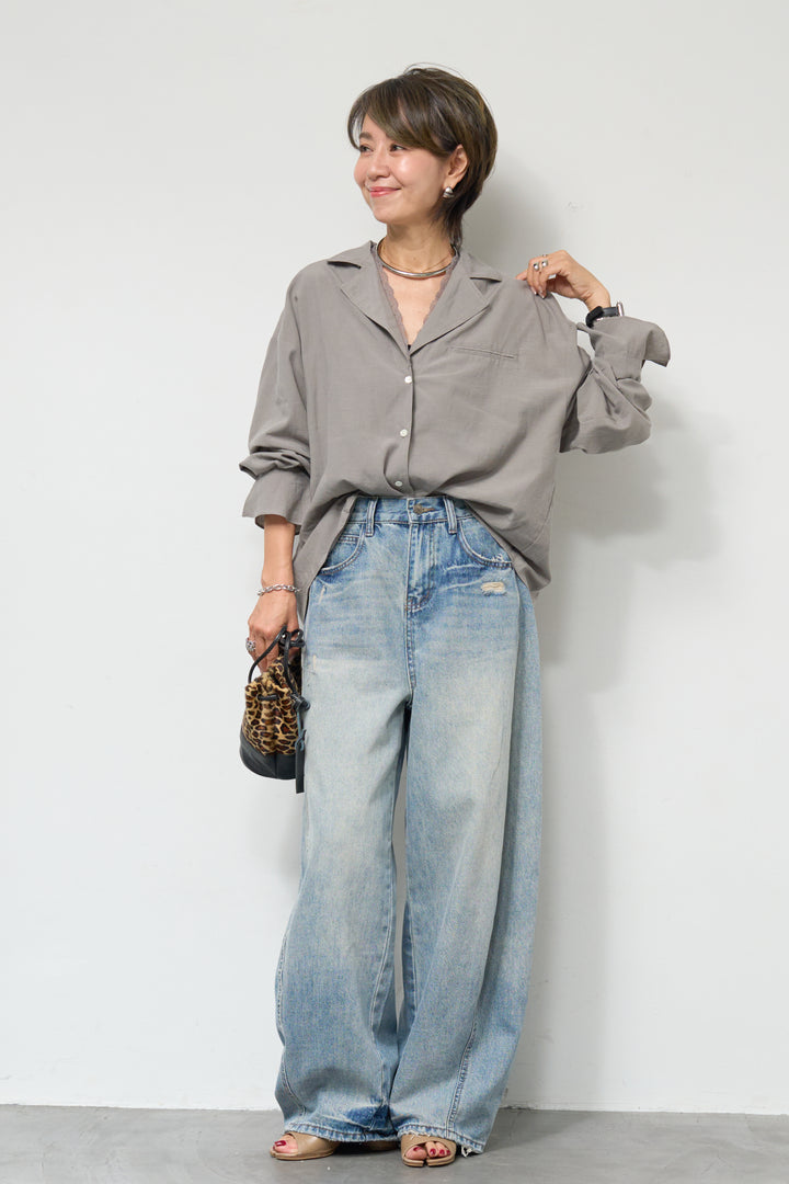 レース付オープンカラーシャツ