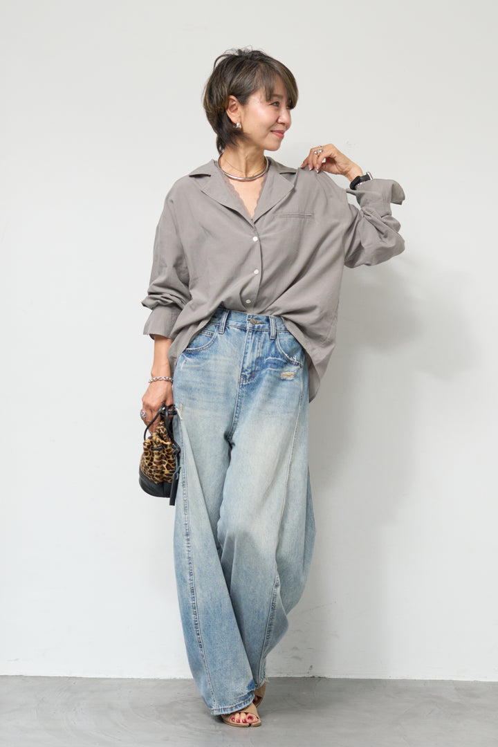 レース付オープンカラーシャツ