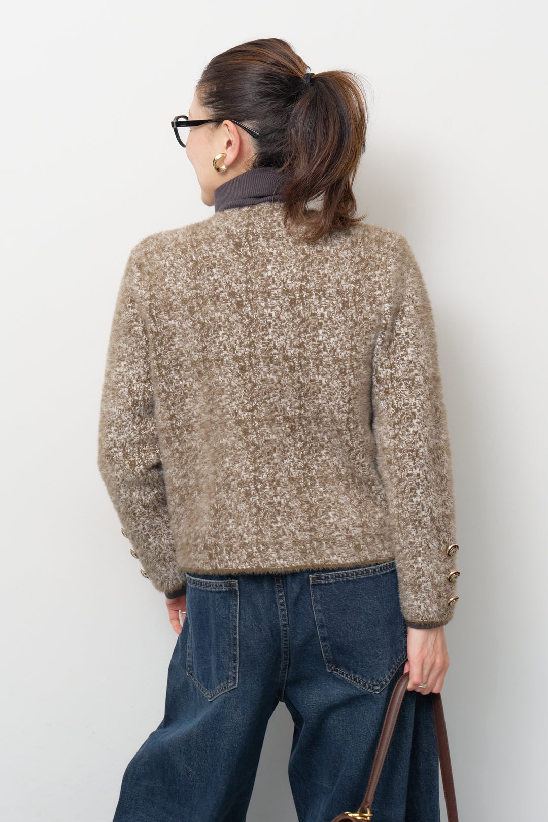 [SET]ミックスヤーン クラシックニットジャケット+カーブデニムパンツ(2set)