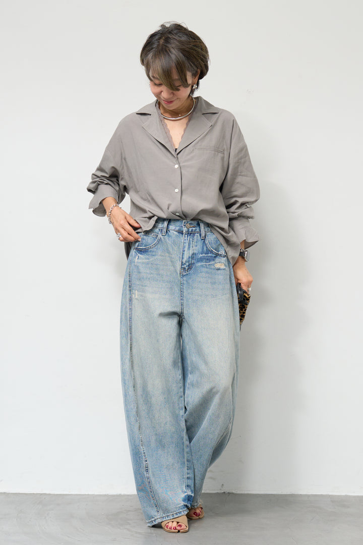 レース付オープンカラーシャツ