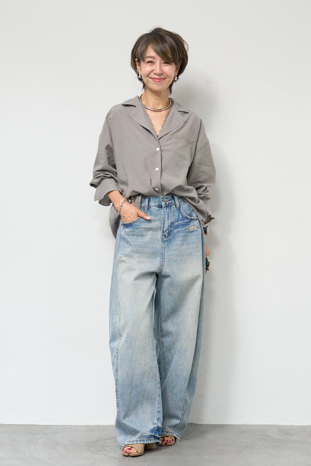 レース付オープンカラーシャツ