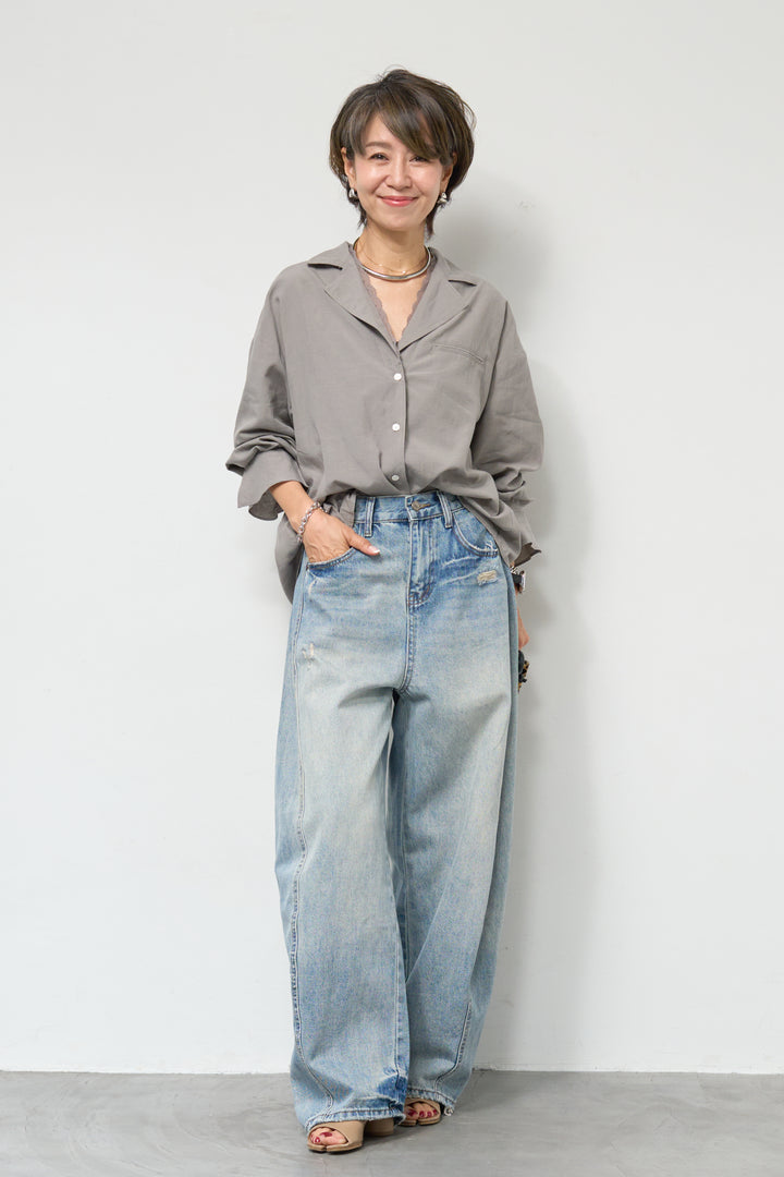 レース付オープンカラーシャツ