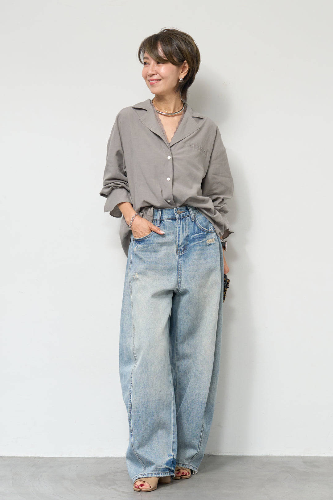 レース付オープンカラーシャツ