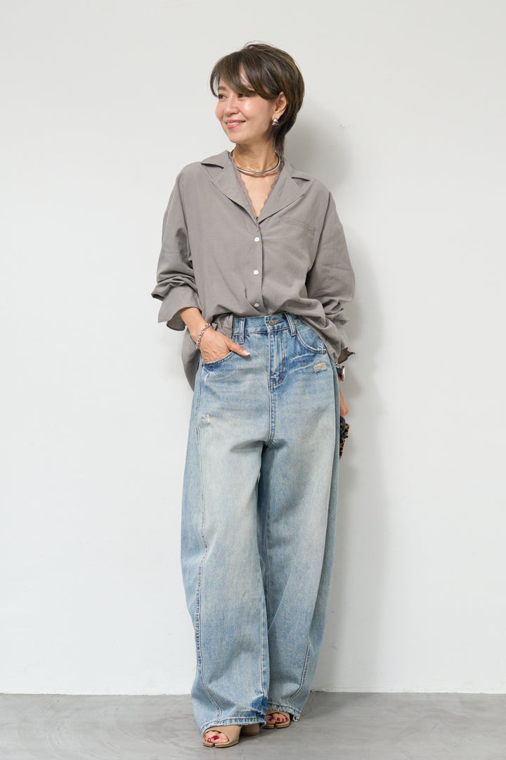 レース付オープンカラーシャツ