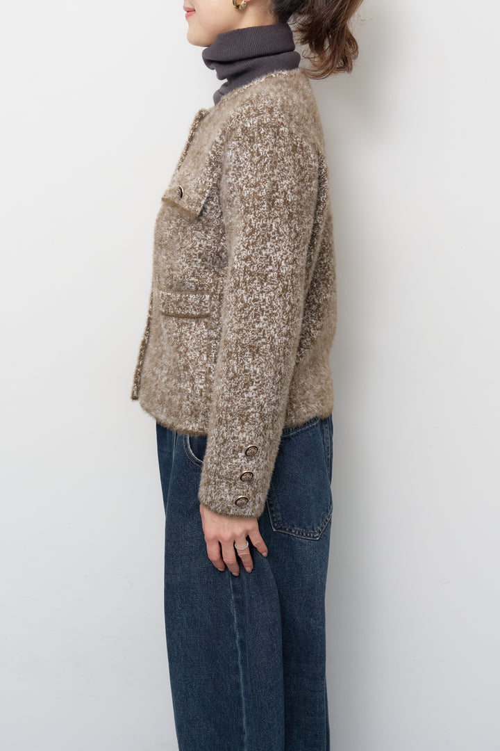 [SET]ミックスヤーン クラシックニットジャケット+カーブデニムパンツ(2set)