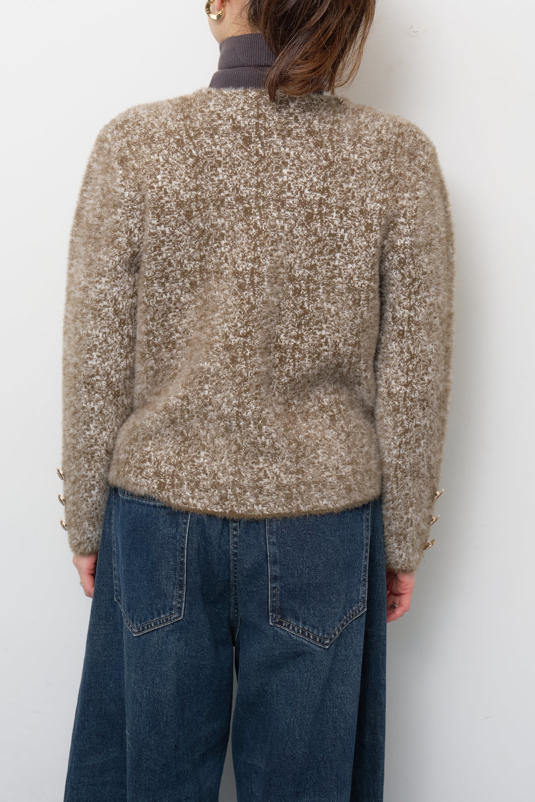 [SET]ミックスヤーン クラシックニットジャケット+カーブデニムパンツ(2set)