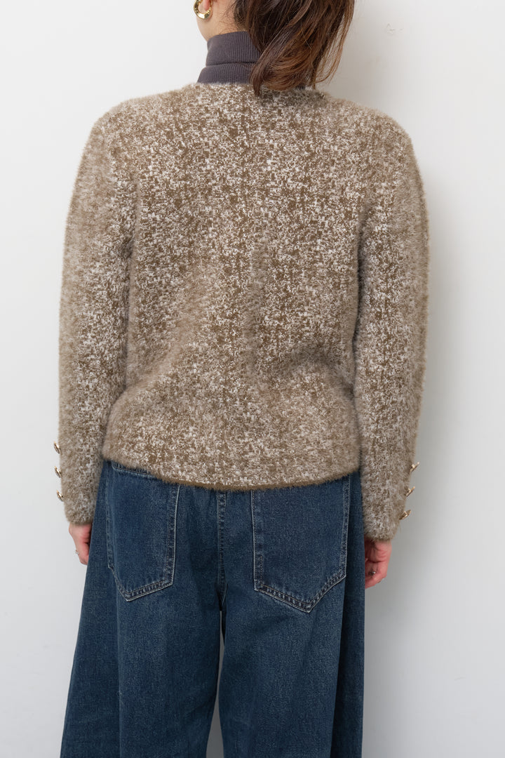 [SET]ミックスヤーン クラシックニットジャケット+カーブデニムパンツ(2set)