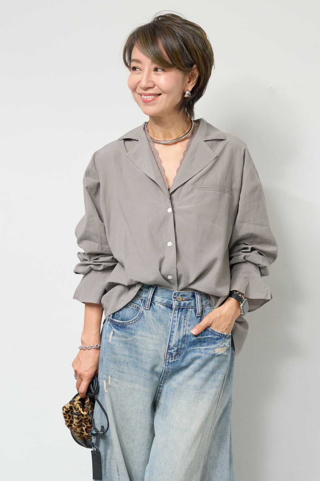 レース付オープンカラーシャツ