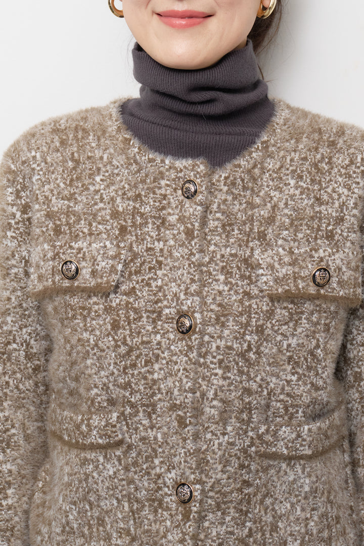 [SET]ミックスヤーン クラシックニットジャケット+カーブデニムパンツ(2set)