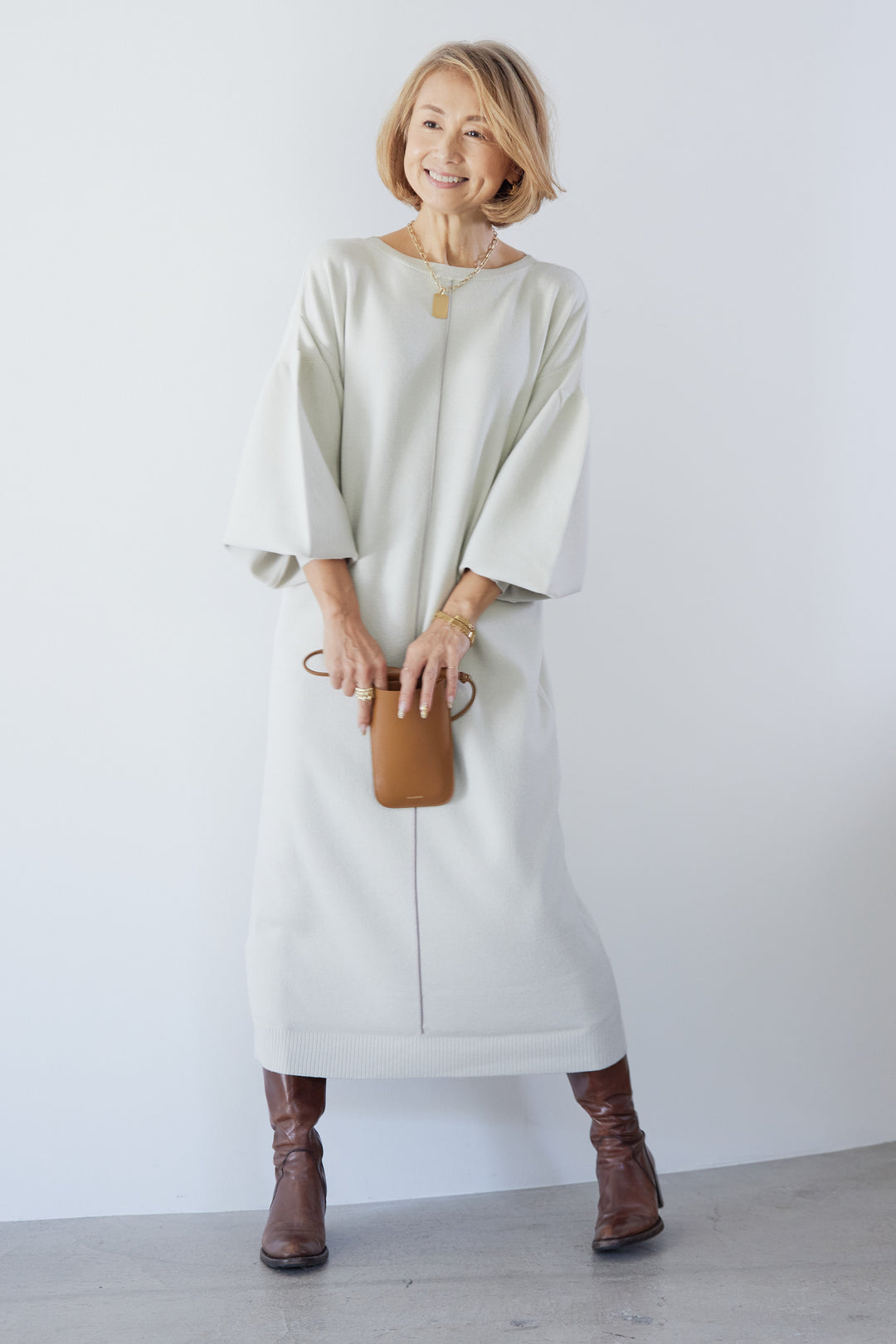 [Anti-static] 2-way back line soft knit dress 