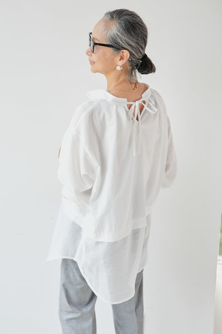 Smooth touch sheer switching blouse