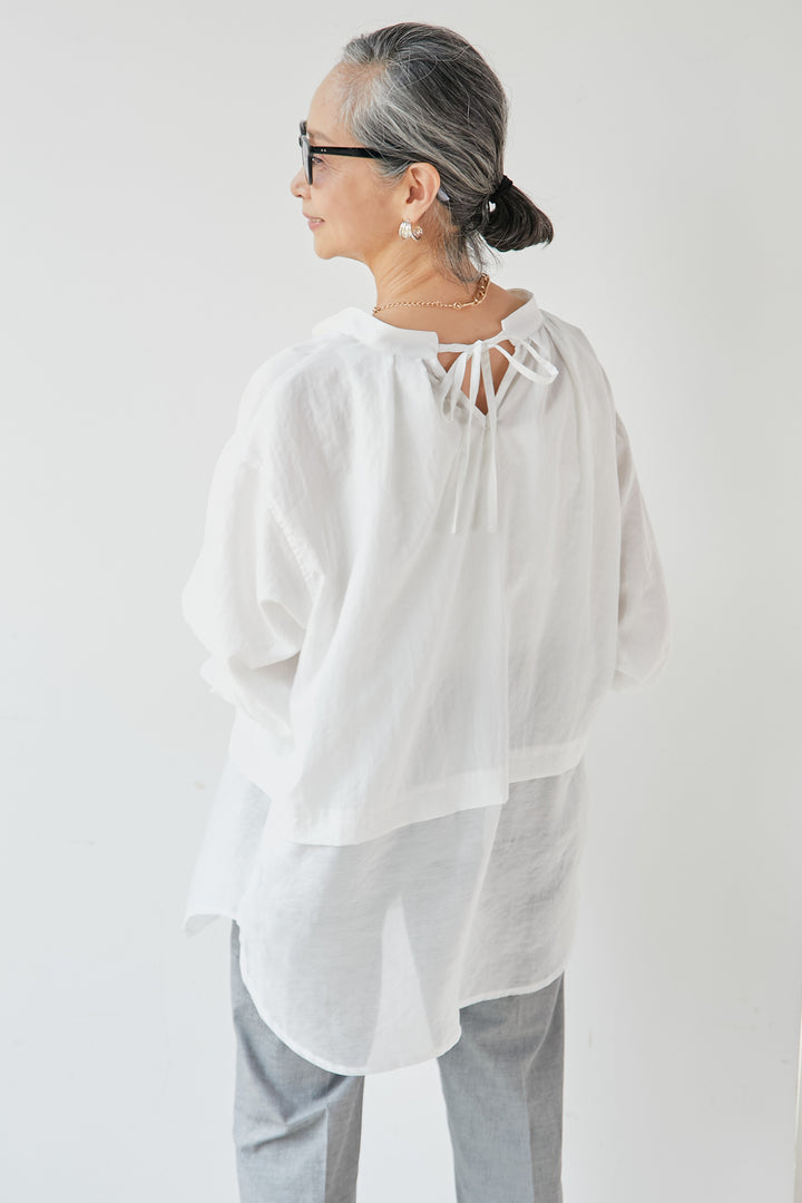 Smooth touch sheer switching blouse