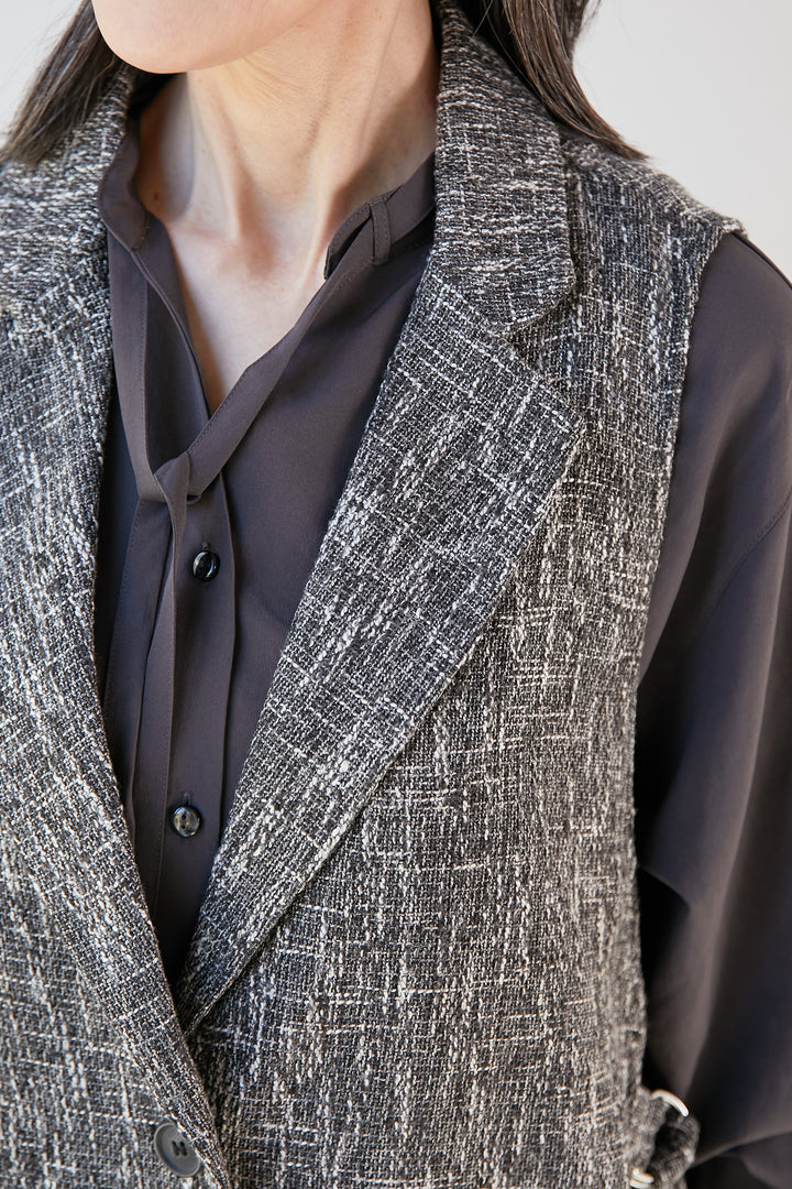 Side-belted tweed gilet