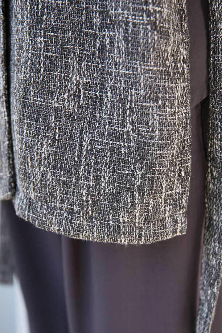 Side-belted tweed gilet