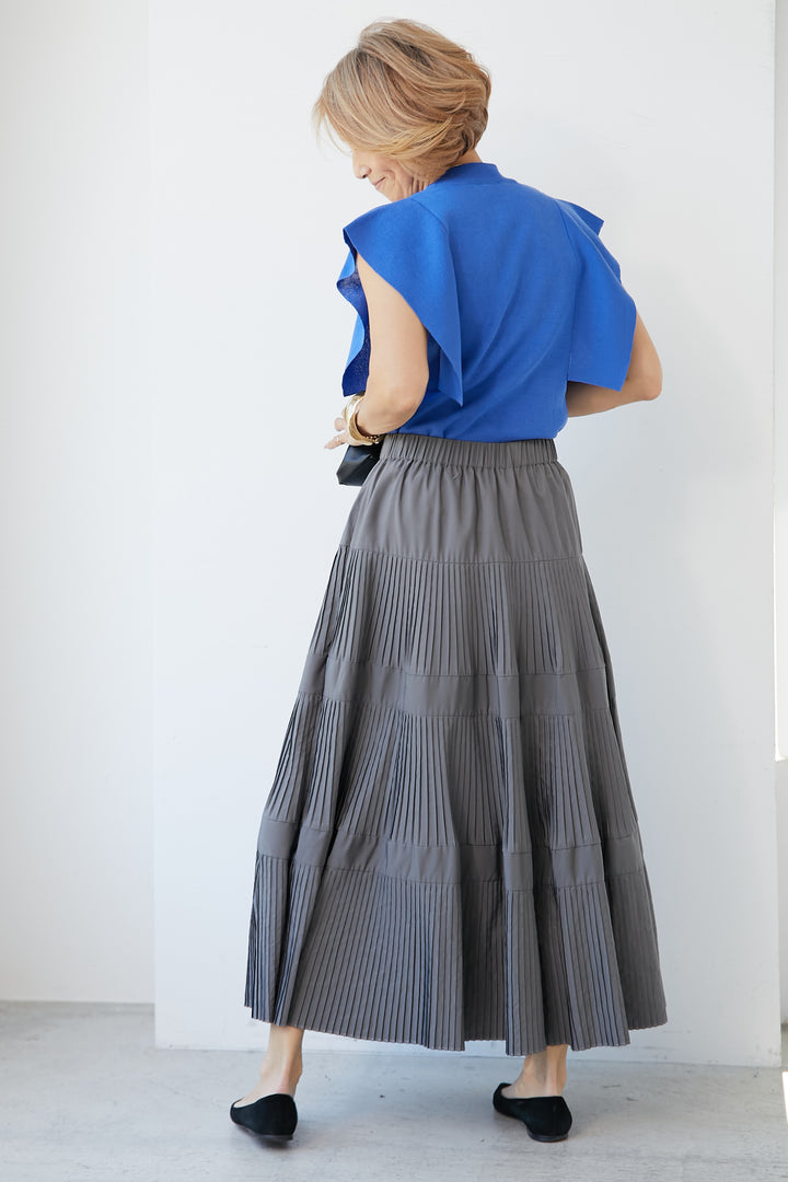 【SET】喇叭袖瓶颈针织+百褶叠层裙（2套）