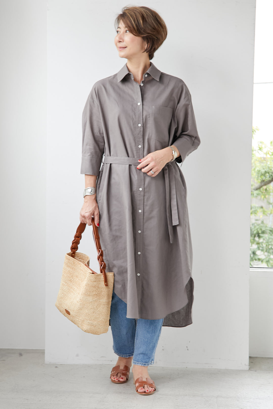 Cotton linen overshirt dress