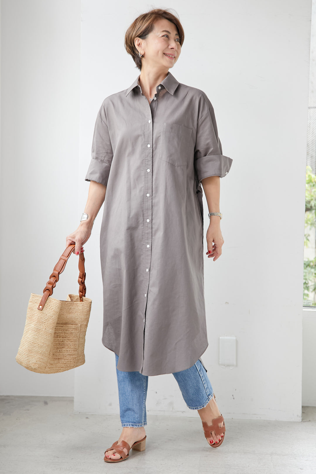 Cotton linen overshirt dress