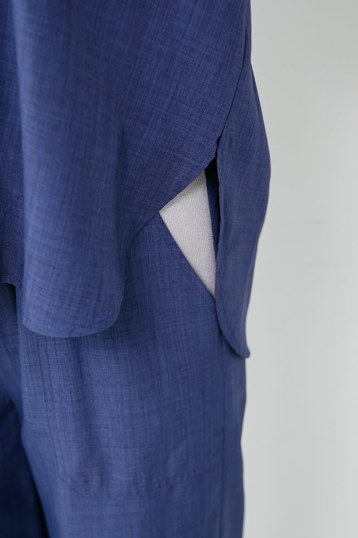 [SET] Linen-look matching neck circle blouse + linen-look trouser knit switching pants (2 sets)
