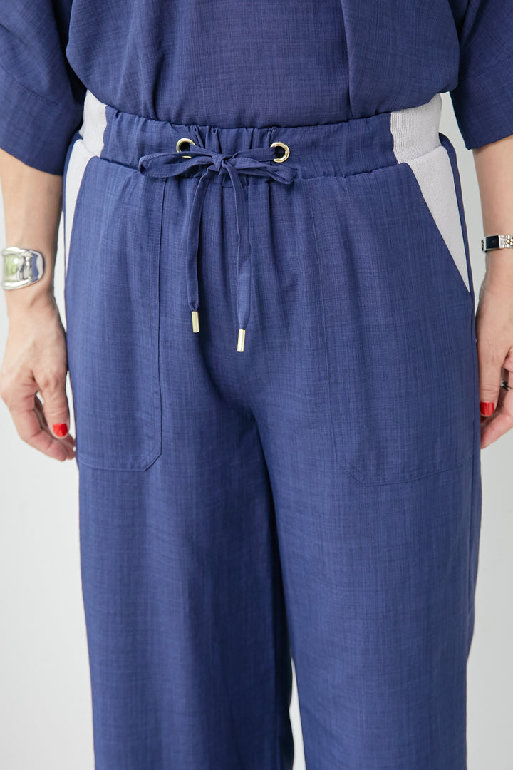 Linen-look trouser knit switching pants