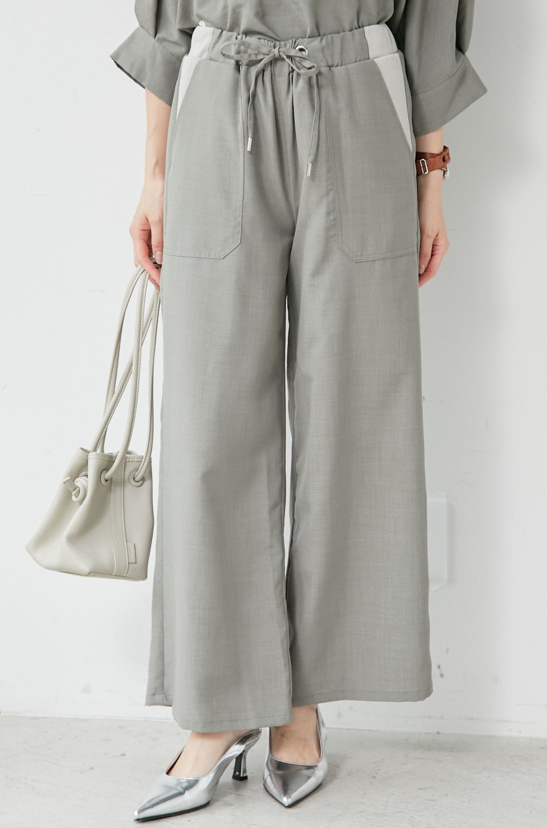 Linen-look trouser knit switching pants