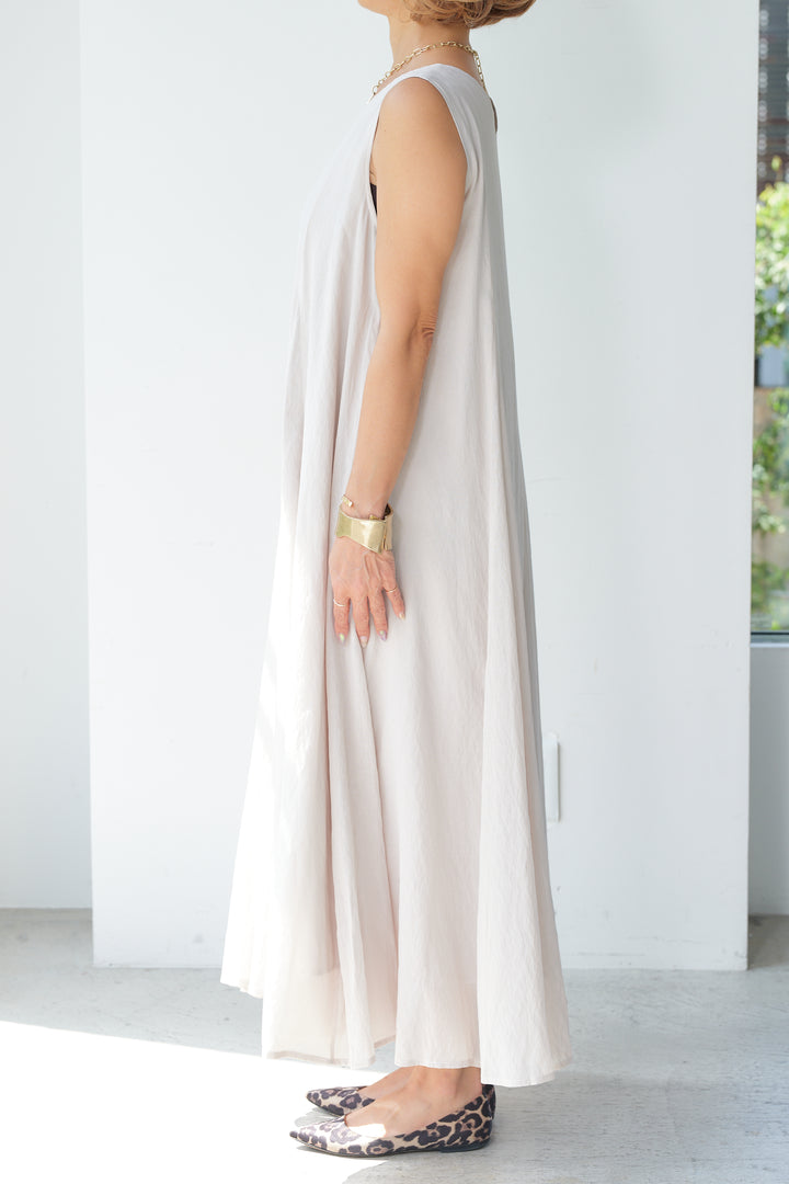 Linen-like sheer 2-way panel flare dress