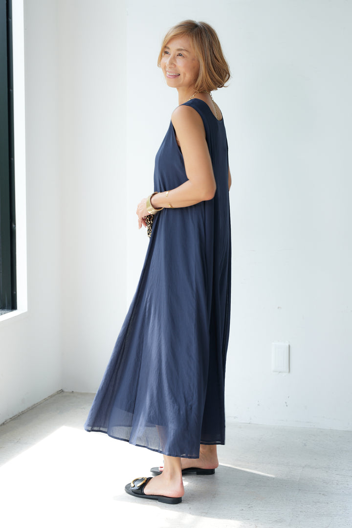 Linen-like sheer 2-way panel flare dress