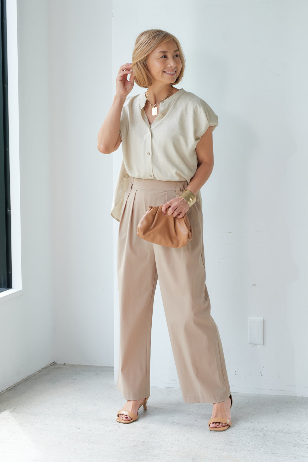 [UV protection/cool to the touch] Stretch wide pants