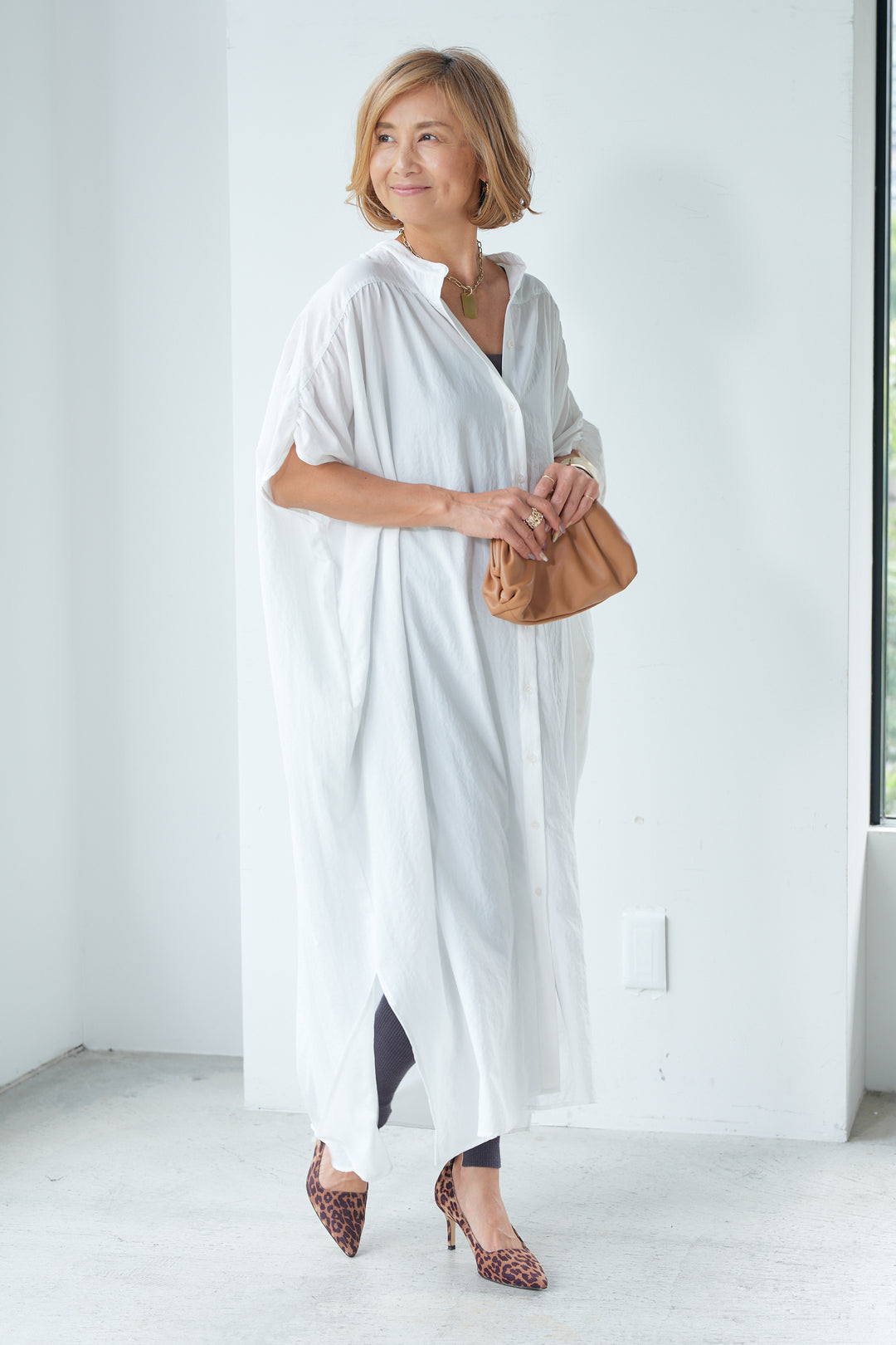 Gathered loose shirt dress